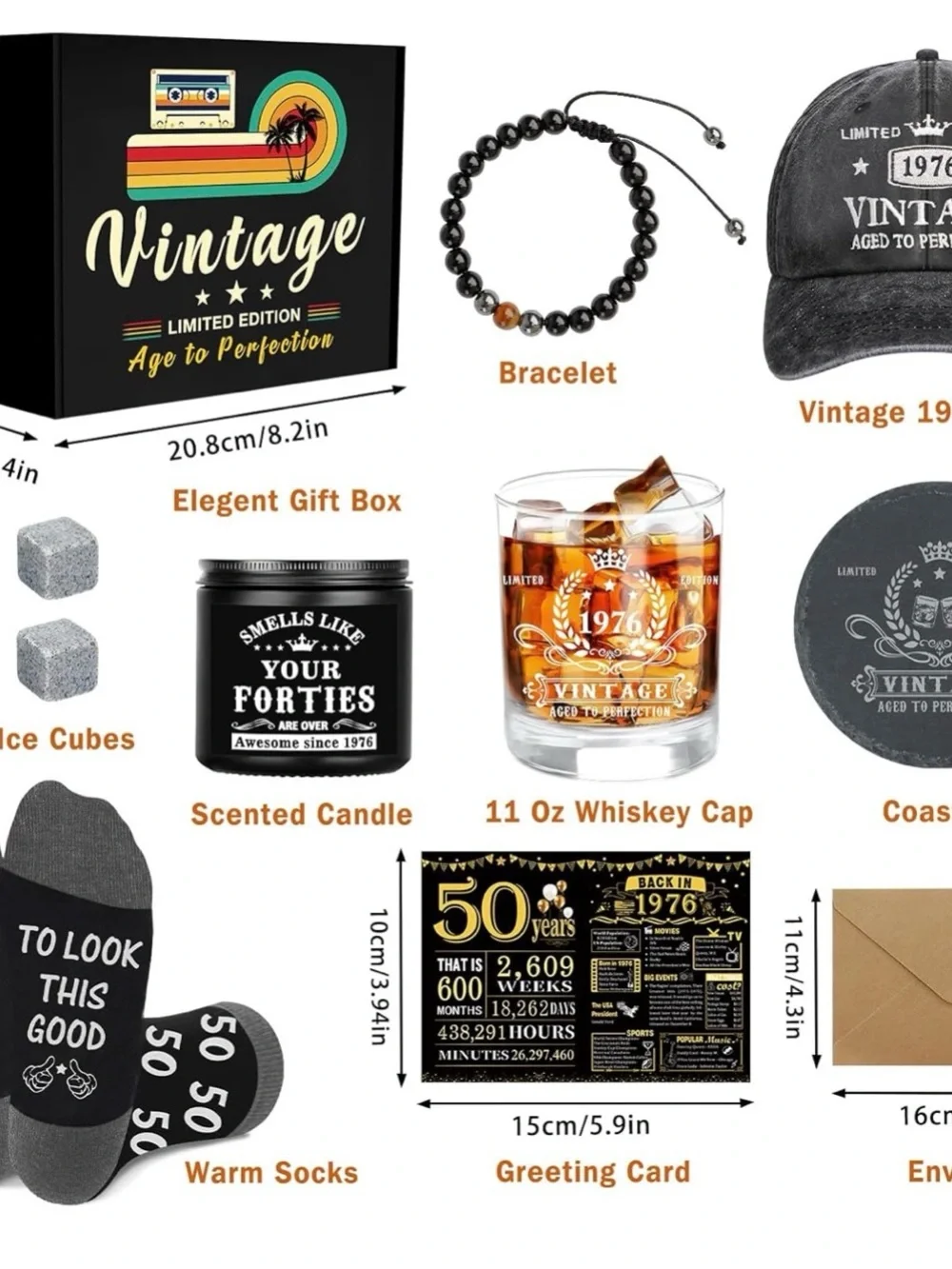 Vintage Black & Cream 1976 50th Birthday Gift Set